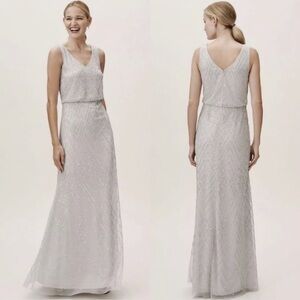 BHLDN NWT Light Gray Chevron Beaded Gown Size‎ 2